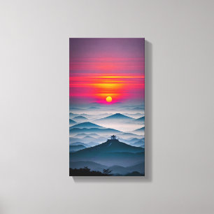 Japanse Sunset Canvas Muurkunst Afdruk