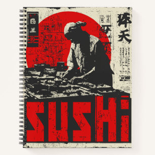 Japanse Sushi Chef met rode zon    voedsel Notitieboek