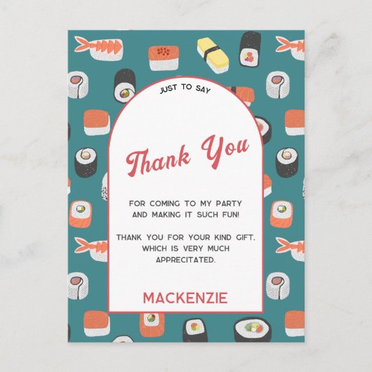 Japanse sushi dank u briefkaart (Voorkant)