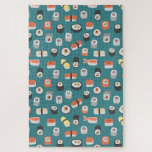 Japanse sushi eten kunst legpuzzel<br><div class="desc">Fun Japanse sushi-voedingskunst op een blauwgroen groene achtergrond. Ideaal voor foodies,  koks en chef-koks. Originele kunst van Nic Squirrell.</div>