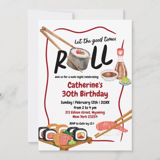 Japanse Sushi Night Verjaardag Uitnodiging (Voorkant)