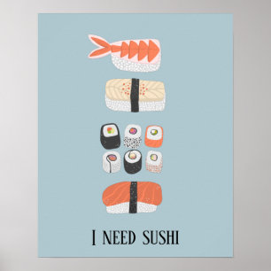Japanse Sushi Nigiri Maki Roll Aangepaste Tekst Poster
