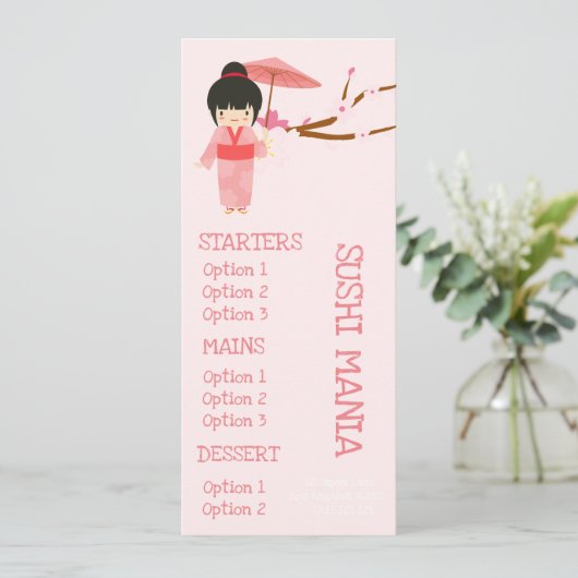 Japanse sushi-restaurant leuk dinermenu menu (Staand voorkant)