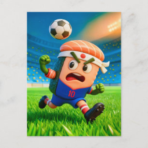 Japanse sushirol voetballer in stadion briefkaart
