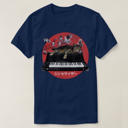 Japanse Synthesizer Cat Cherry Blossom T-shirt (Design voorkant)