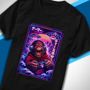 Japanse Synthwave Sci-Fi UFO Bigfoot Cool Gamer T-shirt