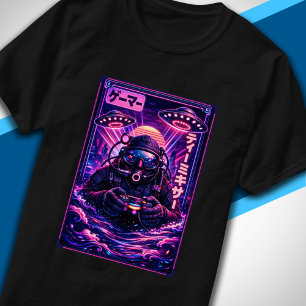 Japanse Synthwave Sci-Fi UFO Duiker Cool Gamer T-shirt