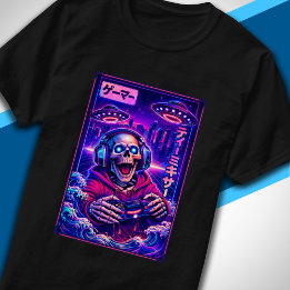 Japanse Synthwave Sci-Fi UFO Skelet Coole Gamer T-shirt