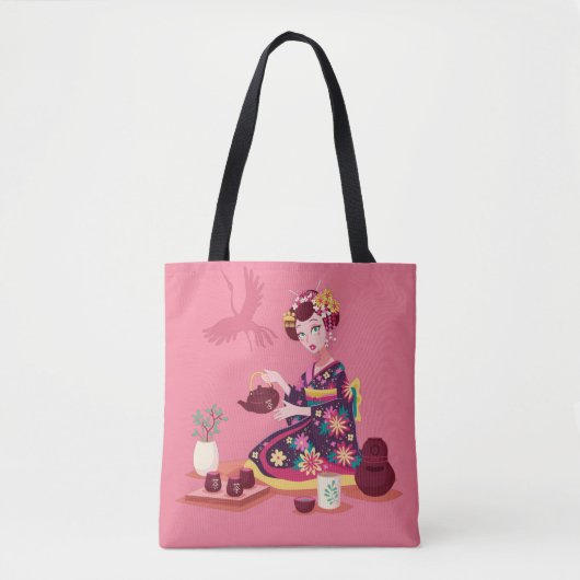 Japanse Tea-ceremonie, Crane Tote Bag (Voorkant)