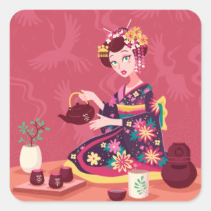 Japanse Tea-ceremonie, Crane Vierkante Sticker