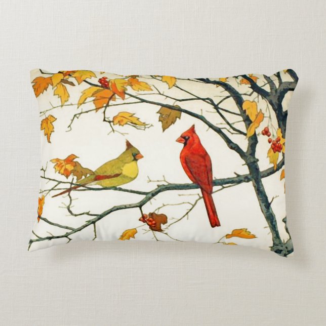  Japanse tekening, Kardinalen op een tak Accent Kussen (Achterkant)