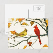  Japanse tekening, Kardinalen op een tak Briefkaart (Voorkant / Achterkant)