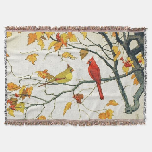  Japanse tekening, Kardinalen op een tak Deken (Voorkant)