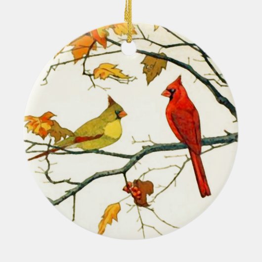  Japanse tekening, Kardinalen op een tak Keramisch Ornament (Achterkant)