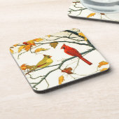  Japanse tekening, Kardinalen op een tak Onderzetter (Linkerzijde)