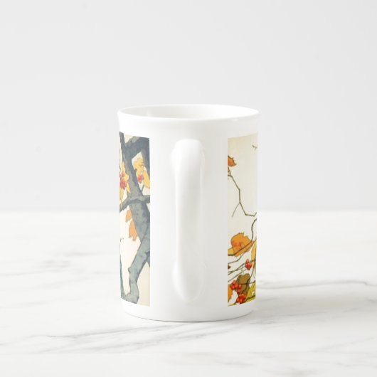  Japanse tekening, Kardinalen op een tak Porselein Kop (Achterkant)