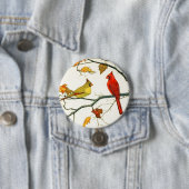 Japanse tekening, Kardinalen op een tak Ronde Button 7,6 Cm (In situ)