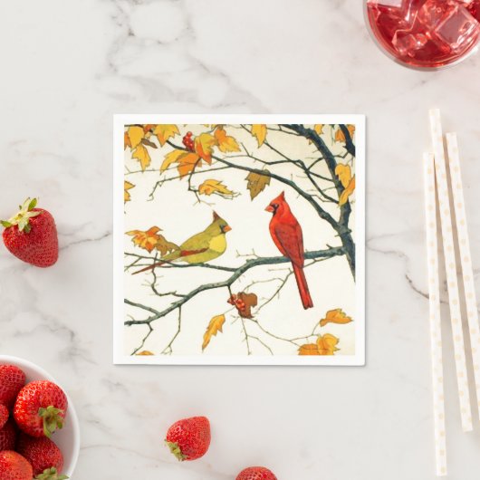  Japanse tekening, Kardinalen op een tak Servet (Insitu)