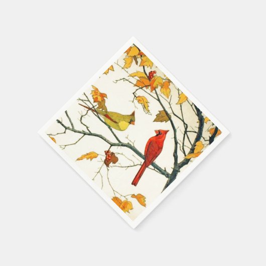  Japanse tekening, Kardinalen op een tak Servet (Hoek)