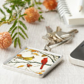  Japanse tekening, Kardinalen op een tak Sleutelhanger (Zijkant)