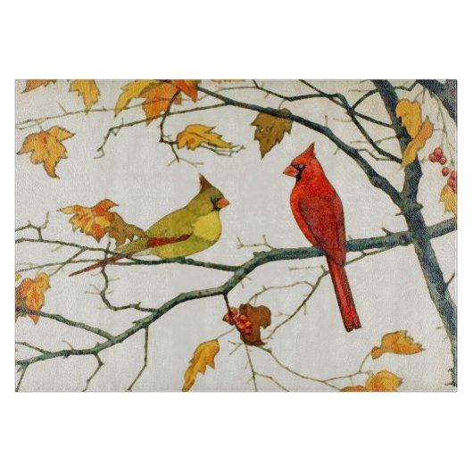  Japanse tekening, Kardinalen op een tak Snijplank (Voorkant)