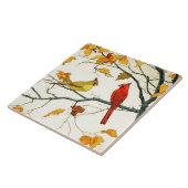 Japanse tekening, Kardinalen op een tak Tegeltje (Zijkant)