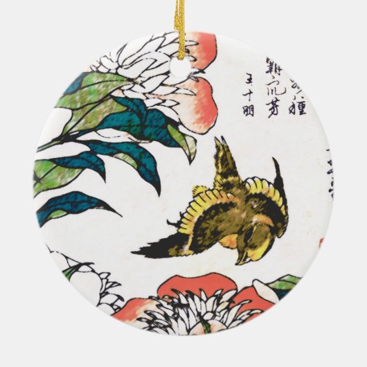  Japanse tekening, pony's en Sparrow Keramisch Ornament (Achterkant)