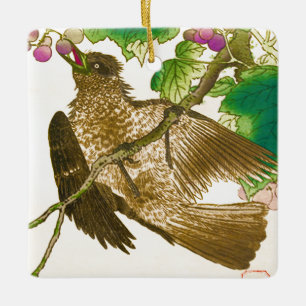 Japanse tekening van de moer op een druivenwijnker keramisch ornament