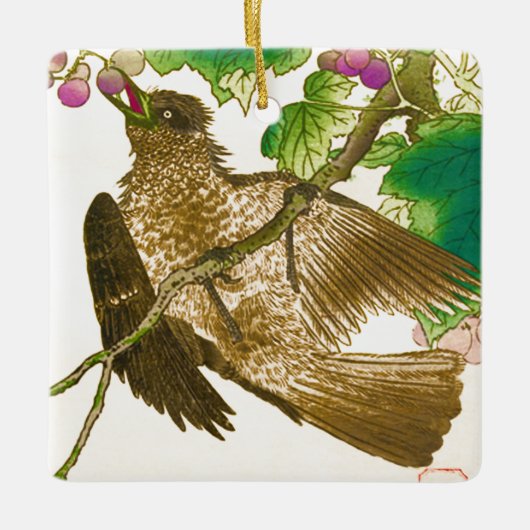 Japanse tekening van de moer op een druivenwijnker keramisch ornament (Voorkant)