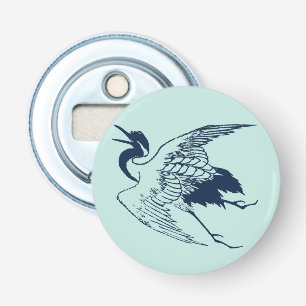 Japanse tekening van een kraan, blauw Button Flesopener
