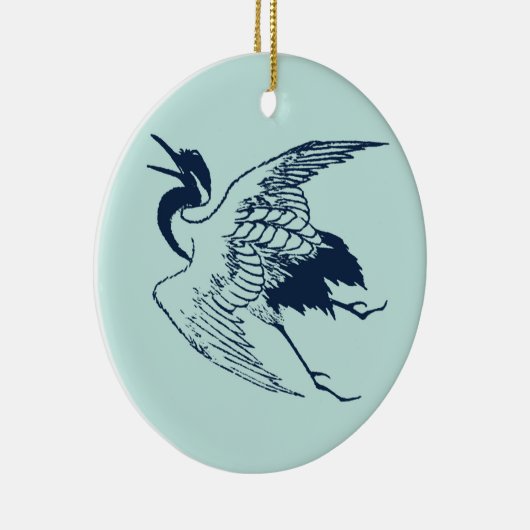 Japanse tekening van een kraan, blauw Keramisch Ornament (Rechts)