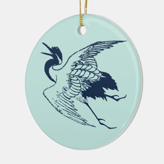 Japanse tekening van een kraan, blauw Keramisch Ornament (Links)