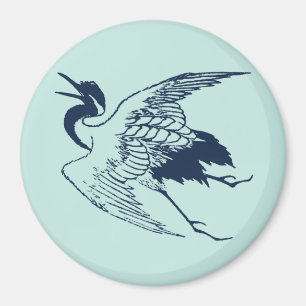  Japanse tekening van een kraan, blauw Magneet