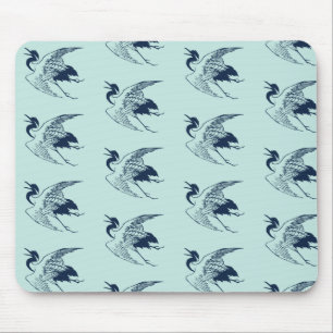  Japanse tekening van een kraan, blauw Muismat