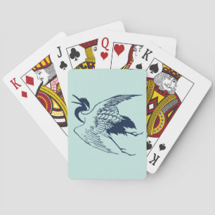 Japanse tekening van een kraan, blauw Pokerkaarten