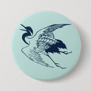 Japanse tekening van een kraan, blauw Ronde Button 7,6 Cm