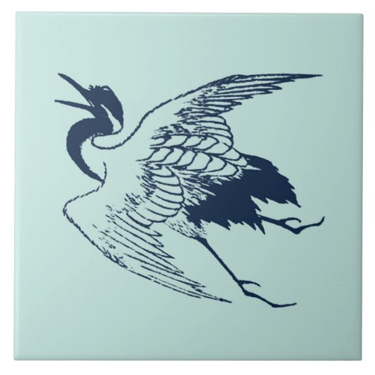  Japanse tekening van een kraan, blauw Tegeltje (Voorkant)