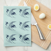 Japanse tekening van een kraan, blauw Theedoek (Quarter Fold)