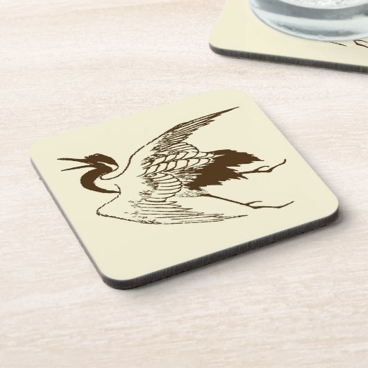  Japanse tekening van een kraan, bruin Bier Onderzetter (Linkerzijde)