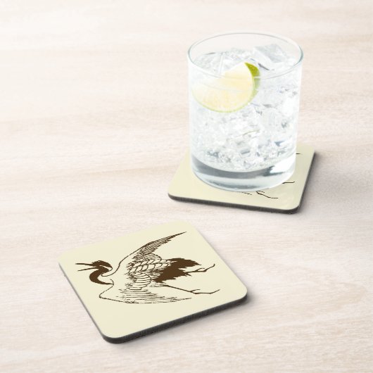  Japanse tekening van een kraan, bruin Bier Onderzetter (Rechterzijde)