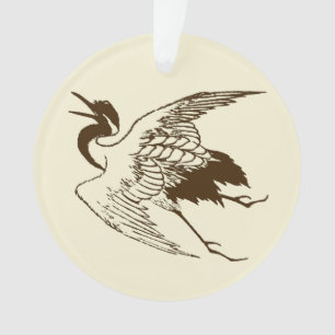 Japanse tekening van een kraan, bruin Ornament
