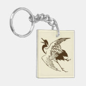 Japanse tekening van een kraan, bruin Sleutelhanger (Voorkant Links)