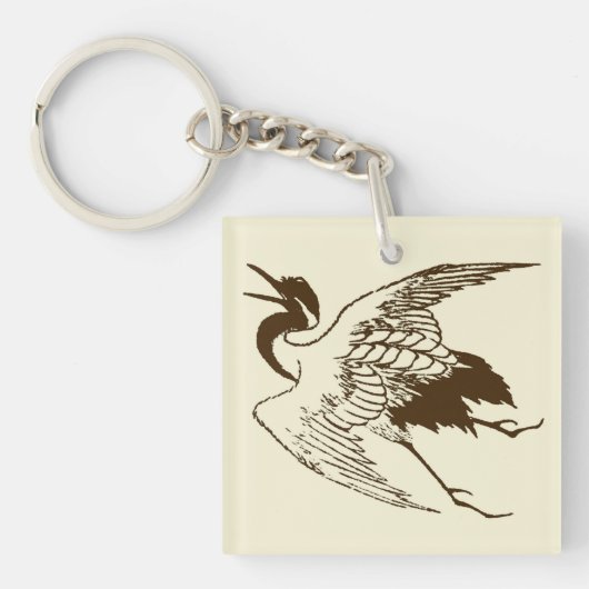 Japanse tekening van een kraan, bruin Sleutelhanger (Voorkant)