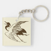 Japanse tekening van een kraan, bruin Sleutelhanger (Achterkant)