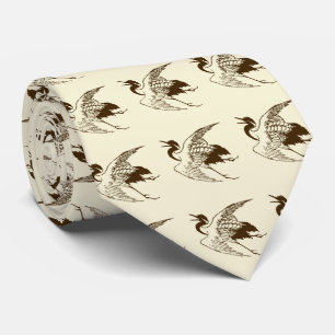 Japanse tekening van een kraan, bruin Stropdas
