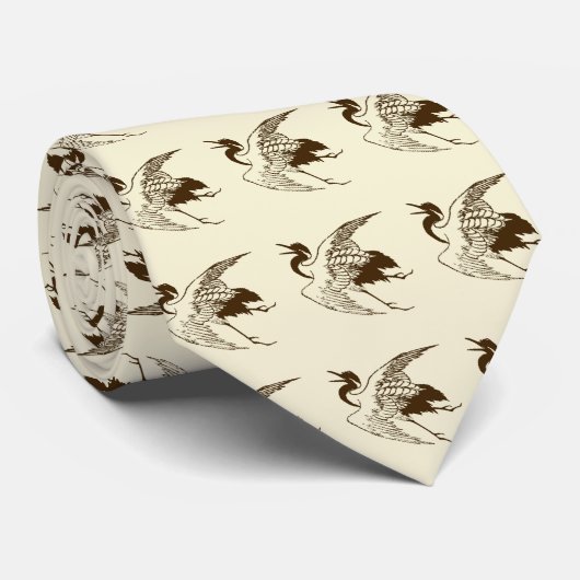  Japanse tekening van een kraan, bruin Stropdas (Opgerold)