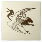  Japanse tekening van een kraan, bruin Tegeltje (Voorkant)