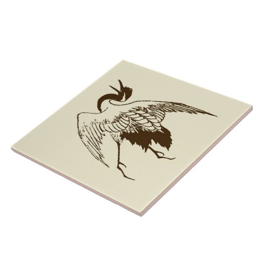  Japanse tekening van een kraan, bruin Tegeltje (Zijkant)