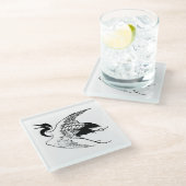 Japanse tekening van een kraan Glazen Onderzetter (Schuin)