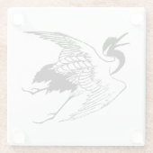 Japanse tekening van een kraan Glazen Onderzetter (Achterkant)